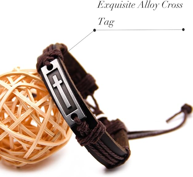 Fashion Leather Criss Cross Bracelet Religious Christian Adjustable Wrap Bangle