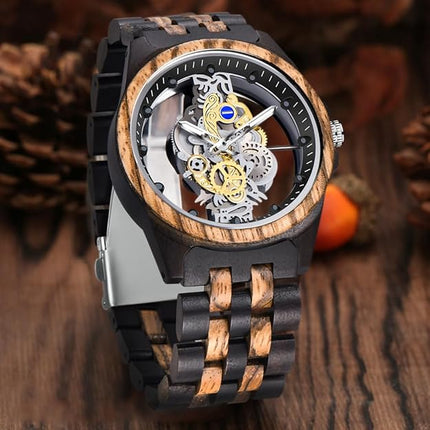 Dentily Men's Wooden Watch Lightweight Wooden Bamboo Mens Watches Analog Quartz Wood Watches for Men
