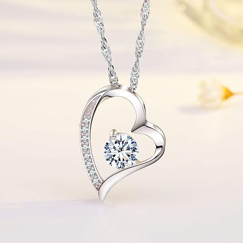 Heart Necklace 14K White Gold Plated Round Cut Cubic Zirconia