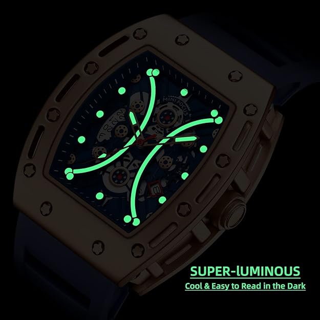 MF MINI FOCUS Men's Watch Fashion Tonneau Wrist Watches (Chronograph/Waterproof/Luminous/Calendar) Silicon Strap Quartz Watch for Men