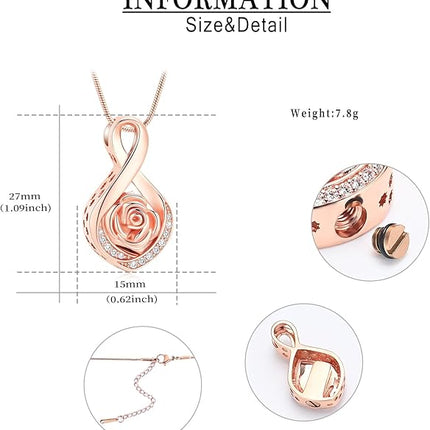 Roseflower Cremation Jewelry for Ashes Infinity Urn Necklace for Ashes Memorial Keepsakes Jewelry for Women Girl Pets Loved One Memorial Jewelry