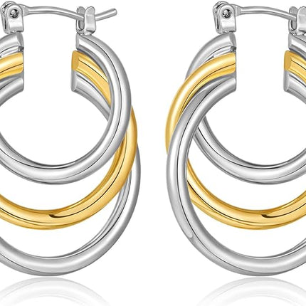 Two Tone Hoop Earrings For Women Three Circle Gold And Silver Earrings Two Circle Two Tone Knot Earrings Chunky Hoop Earrings Fashion Jewelry Gift