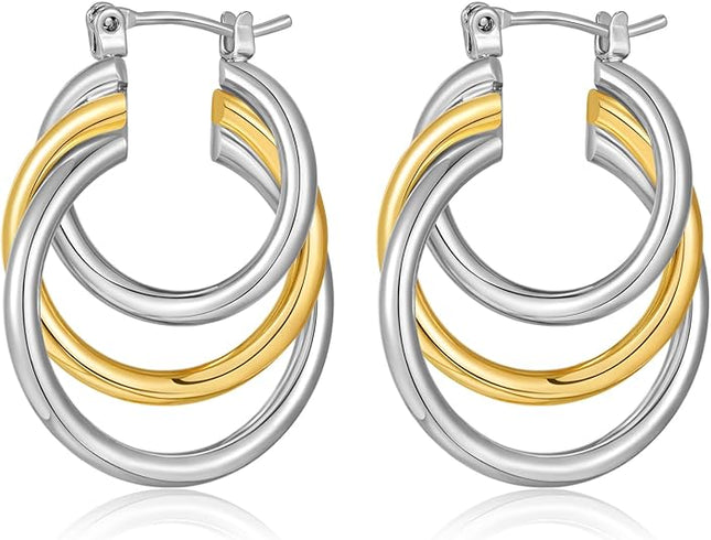 Two Tone Hoop Earrings For Women Three Circle Gold And Silver Earrings Two Circle Two Tone Knot Earrings Chunky Hoop Earrings Fashion Jewelry Gift
