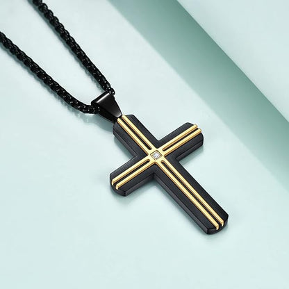 Rnivida Cross Necklace for Men, Two-Tone Stainless Steel Cross Necklace, Men's Christian Faith Cross Necklace