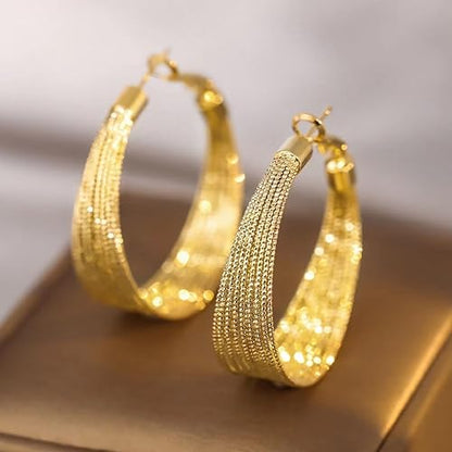 Chunky Gold Hoop Earrings For Women 14k Gold Plated Thick Hoop