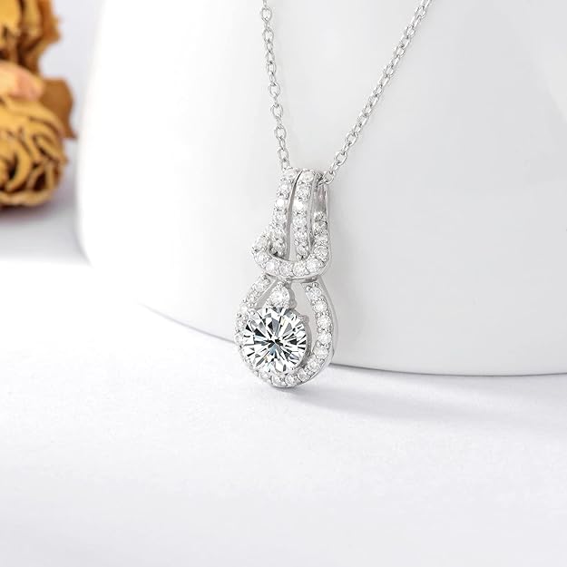 Aihpos Multistyle Moissanite Necklaces for Women Platinum Plated Silver Moissanite Pendant Necklace, 18''-20''