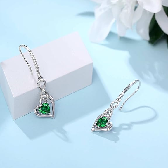 Birthstone Infinity Dangle Earrings for Women - Shysnow 925 Sterling Silver Heart Cubic Zirconia Drop Hypoallergenic Gemstone Dangling Earrings Birthstones Christmas Birthday Mother's Day Jewelry Gift