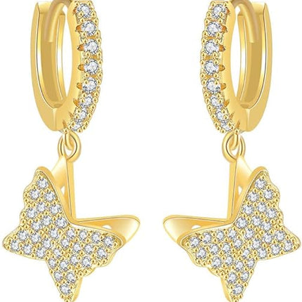 18k Gold Plated Lightning Bolt Earrings Iced Out Earrings Gold Punk Lightning Diamond Huggie Hoop Earrings Cubic Zirconia Lightning Bolt Dangle Earrings for Women Gifts, 1 Pair