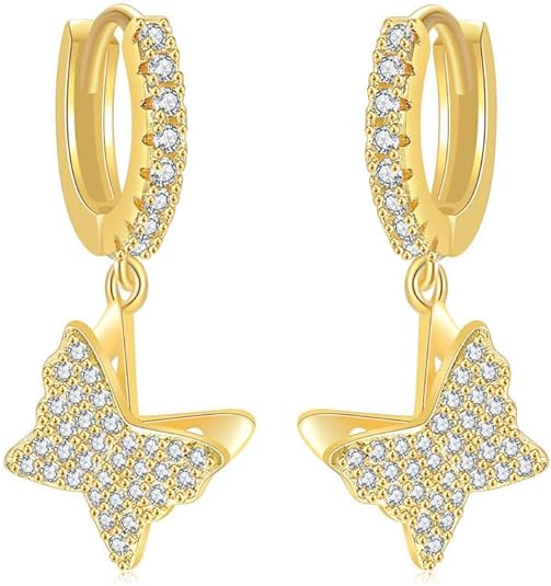 18k Gold Plated Lightning Bolt Earrings Iced Out Earrings Gold Punk Lightning Diamond Huggie Hoop Earrings Cubic Zirconia Lightning Bolt Dangle Earrings for Women Gifts, 1 Pair