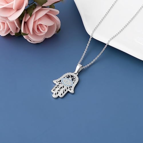 White Gold 14K Gold Plated Necklaces for Women Evil Eye Necklace for Women Girls Evil Eye Hamsa Hand