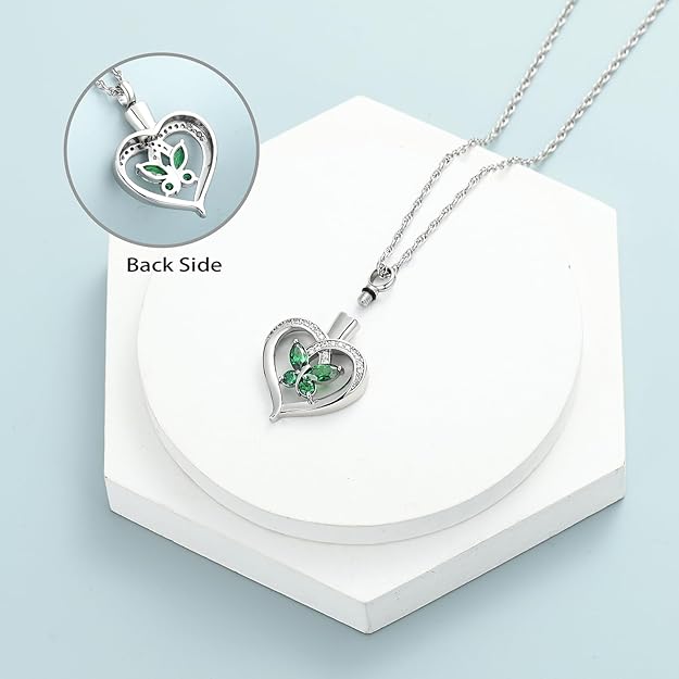 shajwo Heart Urn Necklace for Ashes for Women Butterfly Cremation Jewelry Crystals Ash Loved One Memorial Pendant