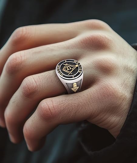 Titanium Steel Masonic Rings for Men - Master Mason Ring Freemason Ring Signet Jewelry Gift Gold Symbol Size 8-12