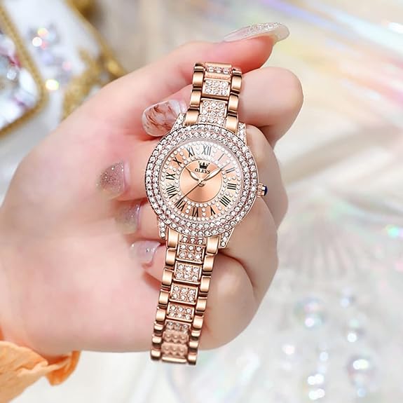 OLEVS Women Watches Japanese Quartz Rose Gold Crystal Stainless Steel Fashion Women Wrist Watch Waterproof Luxury, Elegant Calendar Simulated Quartz Watch OLEVS Women Watches Japanese Quartz Rose Gold Crystal Stainless Steel Fashion Women Wrist Watch Waterproof Luxury, Elegant Calendar Simulated Quartz Watch