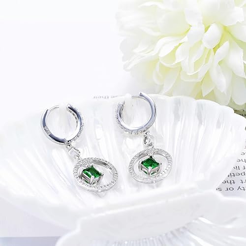 Silver Earrings for Women Trendy - Sterling Silver Hypoallergenic Drop Dangle Earrings Green Cubic Zirconia Dangling Earrings for Sensitive Ears Classic Fashion Earrings Gifts for Christmas Birthday