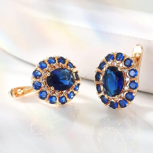 Sapphire Earrings for women, 18K Gold Plated Crystal Flower Earrings | Small Hoop Earrings |Gold Earrings for Women