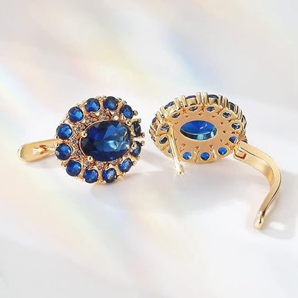 Sapphire Earrings for women，Cubic Zirconia Stud Earrings 18K Gold Plated Crystal Flower Earrings