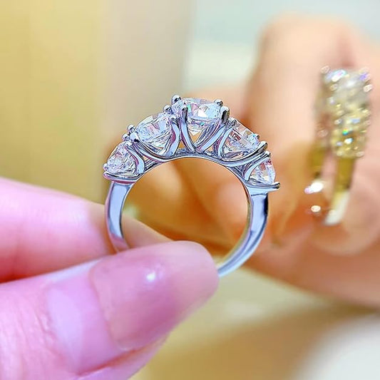5 Stone Moissanite Half Eternity Ring Wedding Band 3.6cttw D Color VVS1 925 Silver 5-Stone Engagement Ring for Women Wife Mom