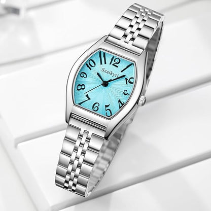 Barrel-Shaped Watch for Women with Easy Read Arabic Numerals Ladies Dress Watch