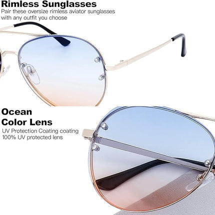The Fresh Oversize Rimless Ocean Color Lens Aviator Sunglasses Gift Box