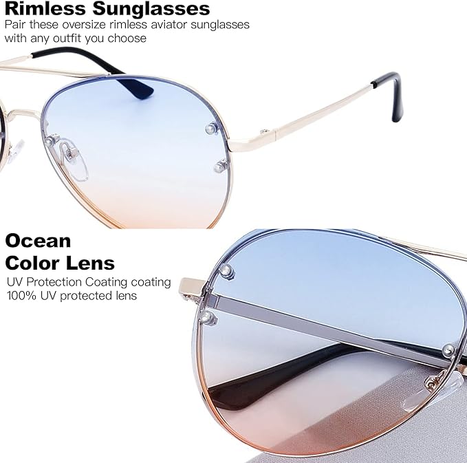 The Fresh Oversize Rimless Ocean Color Lens Aviator Sunglasses Gift Box