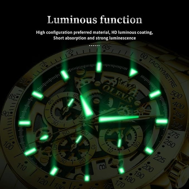 OLEVS Watch for Men Skeleton Business Dress Stainless Steel Waterproof Luminous Mens Wrist Watch