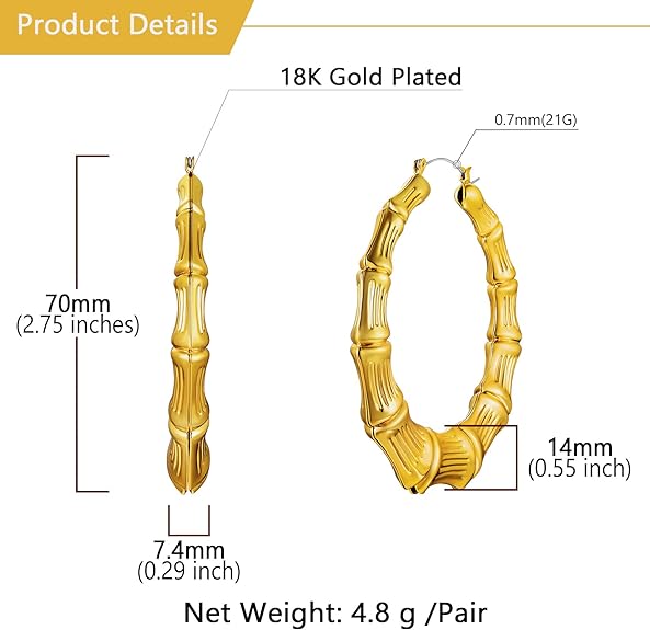 U7 Bamboo Earrings for Women Stainless Steel/Personalized Black/18K Gold Plated Statement Extra Large Hoop Earrings Hip Hop Name Hoops Earrings for Party Fashion Jewelry (Gift Packed)