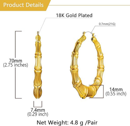 U7 Bamboo Earrings for Women Stainless Steel/Personalized Black/18K Gold Plated Statement Extra Large Hoop Earrings Hip Hop Name Hoops Earrings for Party Fashion Jewelry (Gift Packed)