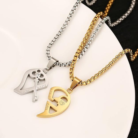 STWTR Men's and Women's Couple Necklace Pendant Love CZ Puzzle Matching Stainless Steel Pendant