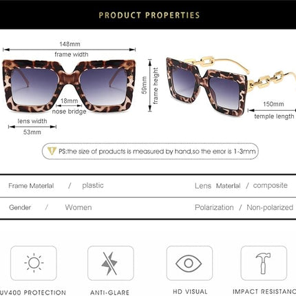 Gleyemor Vintage Oversized Square Sunglasses for Women, Retro Womens Luxury Big Sun Glasses UV400 Protection