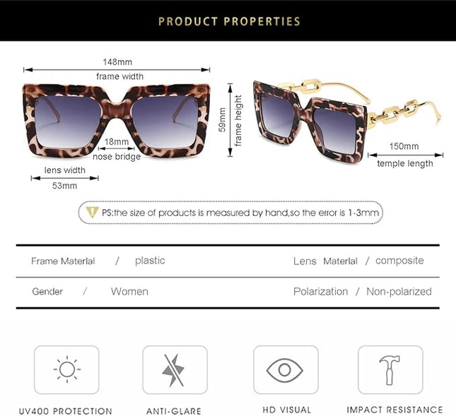Gleyemor Vintage Oversized Square Sunglasses for Women, Retro Womens Luxury Big Sun Glasses UV400 Protection