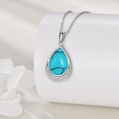 AINFQY Moonstone Necklace 925 Sterling Silver Cubic Zirconia Teardrop Pendant Necklace Jewelry for Women Girls