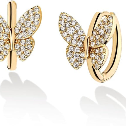 Cubic Zirconia Huggie Earrings 14k Gold Plated Tiny Earrings