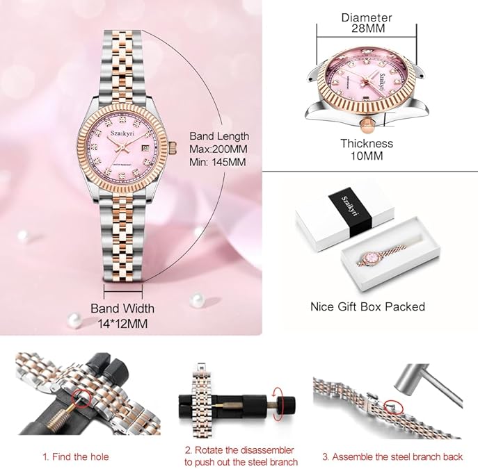 Classic Watch for Women with Solid Stainless Steel Band Ladies Dress Watch Womens Calendar Watch