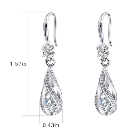 Silver Dangle Hollow Spiral Teardrop Earrings Silver Cubic Zirconia Dangly Drop Earrings for Women Fashion Trendy