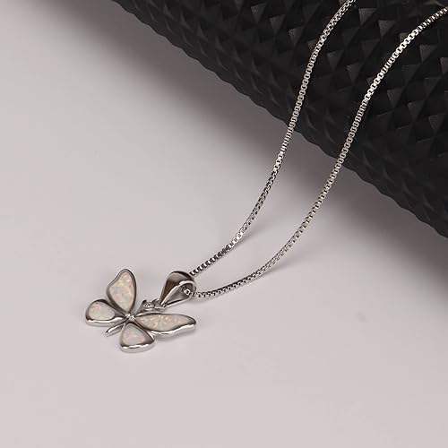 Sterling Silver Opal Lady Butterfly Necklace, 925 Sterling Silver Exquisite Butterfly Lady Pendant, Birthday Christmas Gift for Wife, Girlfriend and Mother