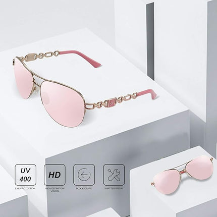 FONHCOO Aviator Sunglasses for Women Men Metal Frame UV400 Mirrored Sunglasses
