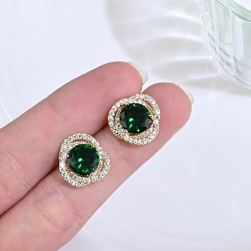 18K Gold Plated Emerald Earrings Gold and Green Earrings with Sterling Silver Stud Hypoallergenic Stud Earrings for Women Trendy