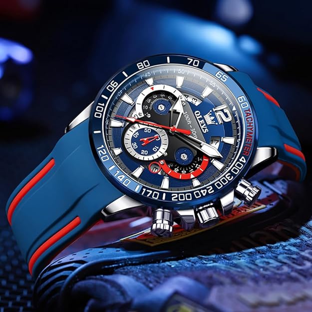 OLEVS Mens Watches Chronograph Waterproof Luminous Silicon Strap Multifunction Watches for Men Quartz Business Calendar Men Wrist Watch