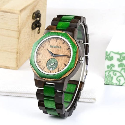 BEWELL Wood Watch Casual Analog Quartz Polygon Wristwatches for Men Unique Gift