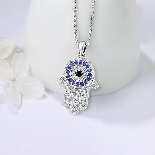 925 Sterling Silver Jewelry for Women, Hamsa Hand of Fatima Evil Eye Jewelry with Cubic Zirconia,Comes with Black Jewelry Gift Box