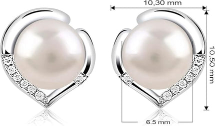 QUADRI Pearl Earrings for Women – 925 Sterling Silver Earrings Heart Shaped – Cultured Pearl 6.5 mm - Jewelry Earrings Gift Idea – Box Included – Jewelry fo Women Made in Italy