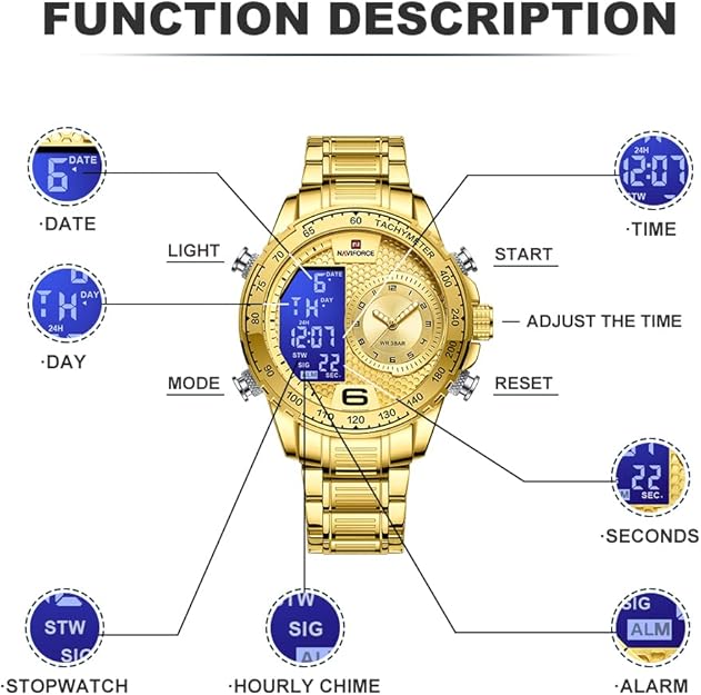 NAVIFORCE Watch for Men Dual Display Digital Quartz Watches Multifunctional Business Stainless Steel Wristwatch