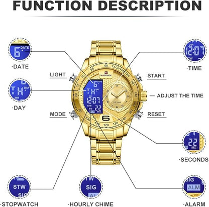 NAVIFORCE Watch for Men Dual Display Digital Quartz Watches Multifunctional Business Stainless Steel Wristwatch