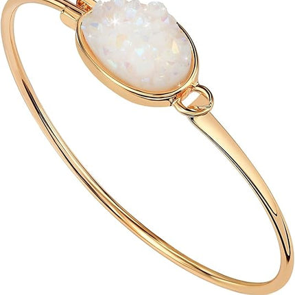 Humble Chic Simulated Druzy Cuff Bracelets for Women - Boho Stackable Bangle Bracelet, Plated in Gold, Silver, or Rose Gold Tone with Oval Stone