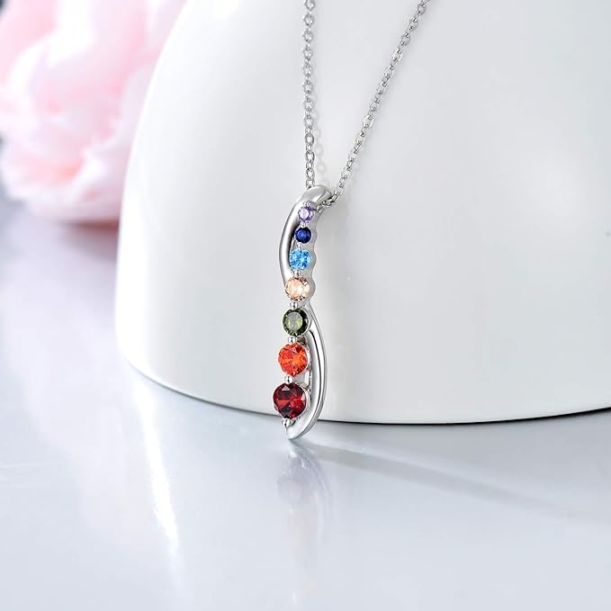 925 Sterling Silver Chakra Necklace Tree of Life Pendant Chakra Necklaces Healing Crystals Pendant Jewelry Gifts for Women