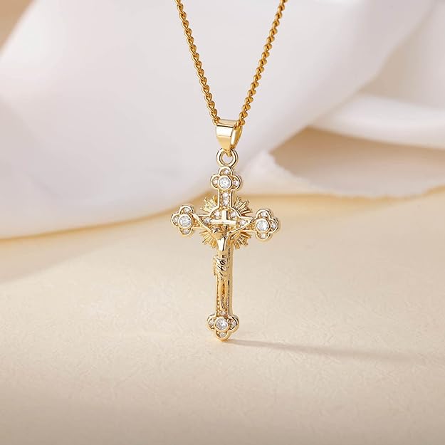 Cross Necklace for Women 18K Gold Plated Cross Pendant Choker Necklace for teen girls