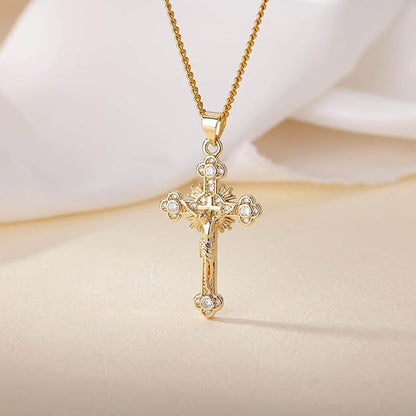 Cross Necklace for Women 18K Gold Plated Cross Pendant Choker Necklace for teen girls