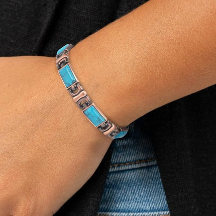 Wollet Women Magnetic Bracelet, Turquoise Pure Copper Bracelet for Women Magnetic Carpal Tunnel Women Adjustable Bracelet (Blue Turquoise