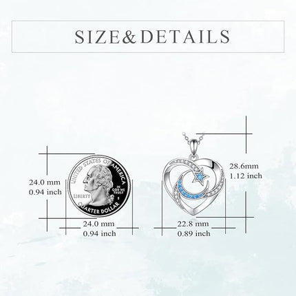AXELUNA Moon Star Necklace Heart Necklace Sterling Silver S925 Cubic Zirconial Jewelry for Women Ladies