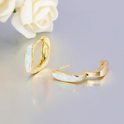 CiNily Opal Hoop Earrings for Women, Girls Hexagon Huggie Earrings 14K White/Black/Gold Plated Hypoallergenic | Mini Hoop Earrings | Small Hoops for Sensitive Ear Christmas Halloween Jewelry Gifts